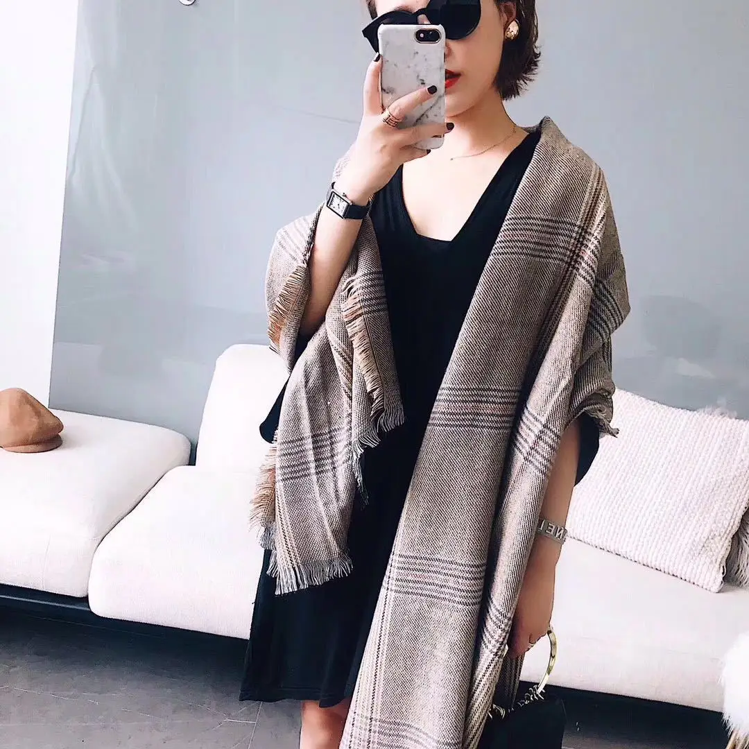 

Luxury Brand Women Cashmere Scarves Black White Plaid Big Shawls Swallow Gird Wraps Stole Shawl Pashmina
