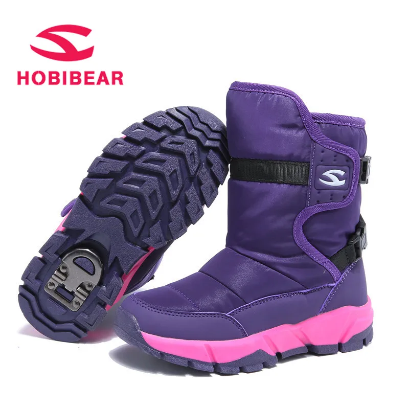 

HOBIBEAR Black Boot For Boys Pink Purple Snow Warm shoes for Girls Children's Waterproof Rubber Boots Plush Warm Kids shoesH7559