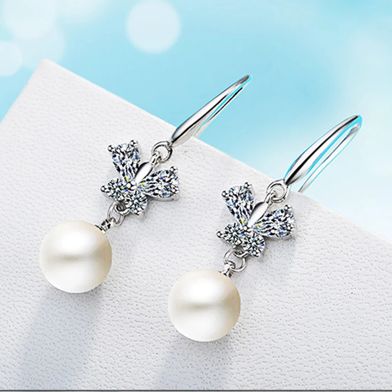 pearls dangle earrings cz zircon silver jewelry (1)