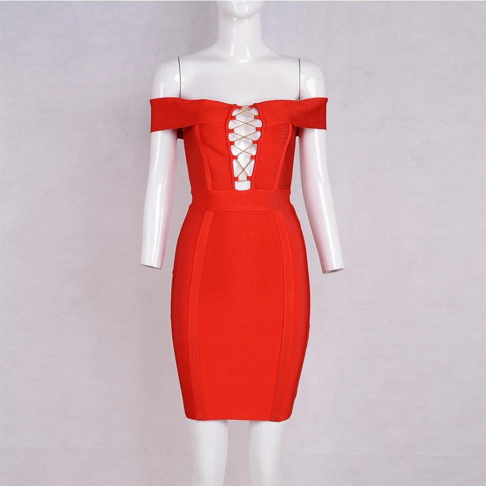 2018 Newest Summer Bandage Dress Women Celebrity Short Sleeve Off Shoulder Sexy Night Out Party Dress Women Vestidos Wholesale (3)