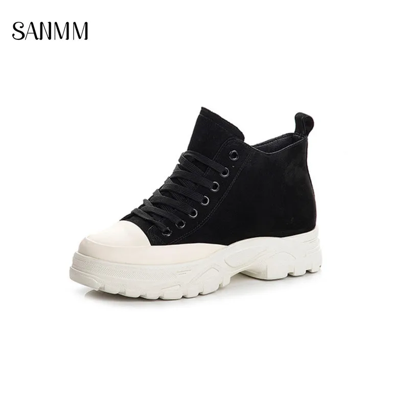 

SANMM Women Thick Sole Flat Platform Casual Shoes Soft Comfortable Walking Shoes Mix Colors Woman Lace-Up AZ29