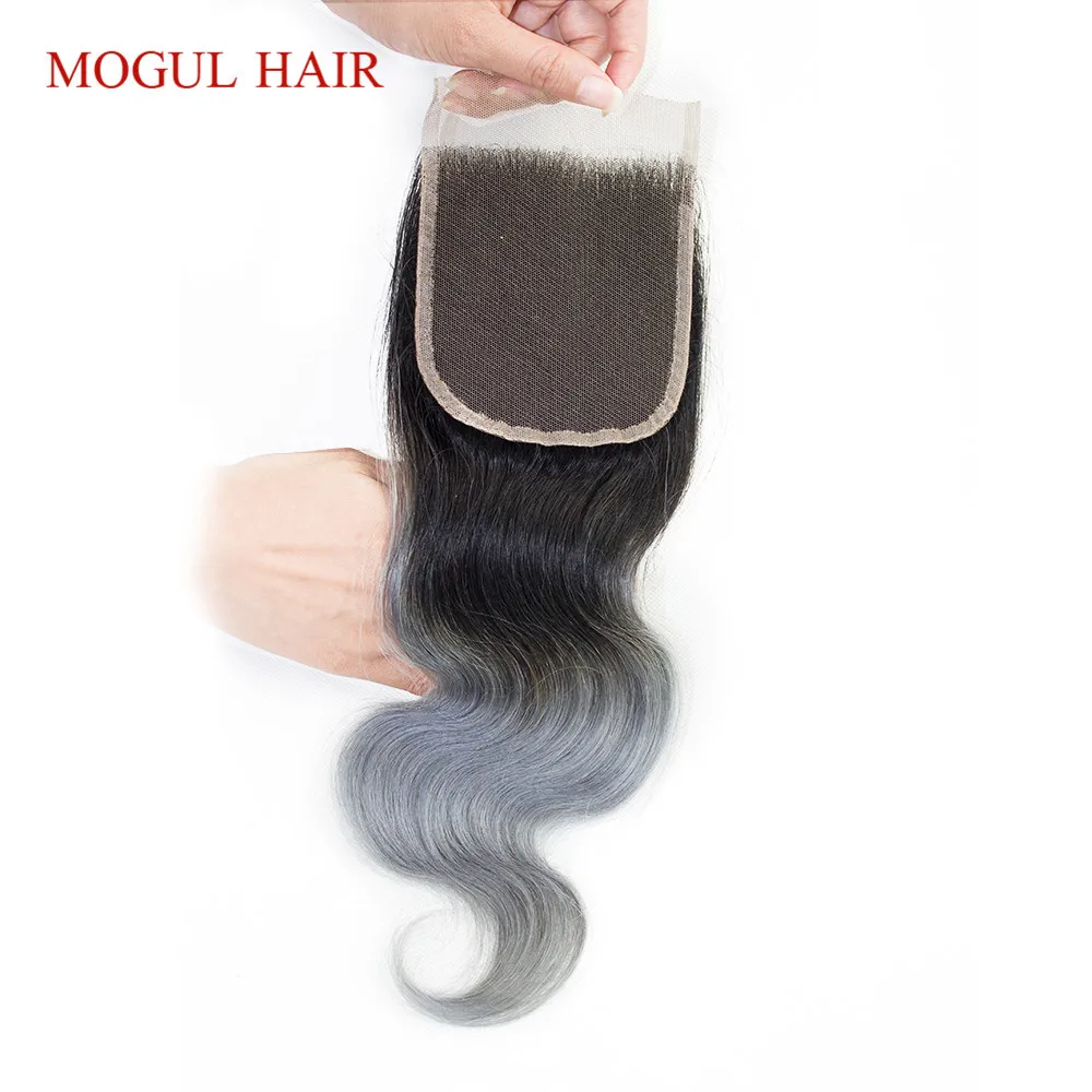 MOGUL HAIR T 1B темно серые Омбре человеческие волосы 2/3 пучки с кружевом Закрытие
