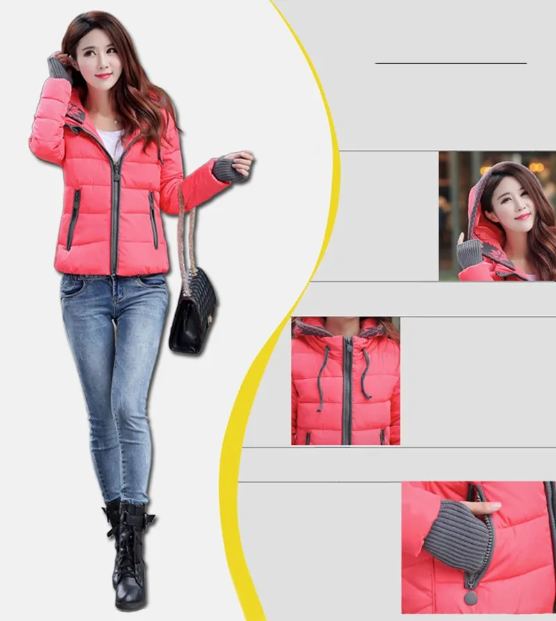 Women Winter Coat Long Sleeve Print Floral Hooded Slim Winter Parka Plus Size Cotton-Padded Jackets 2XL (2)