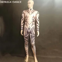 Сексуальная сцена кожи Цвет комбинезон 3D печатных черный тотем Боди для ночного клуба вечерние праздновать танцор певец этап носить костюмы