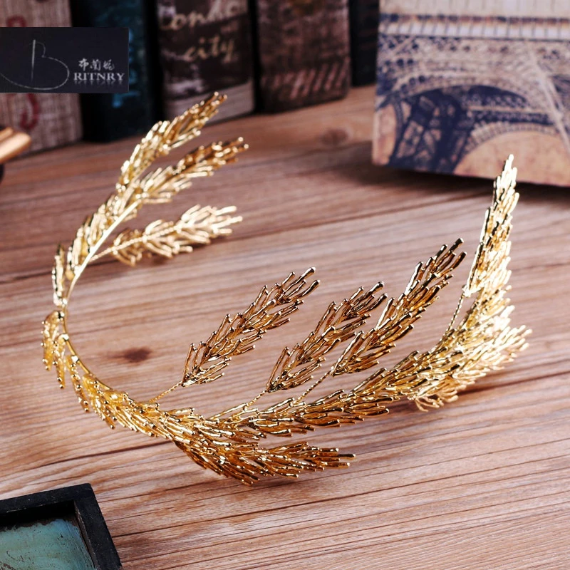 BRITNRY Винтаж барокко Корона золотые заколки с листьями для свадьбы аксессуары для волос принцесса головной убор для женщин невесты