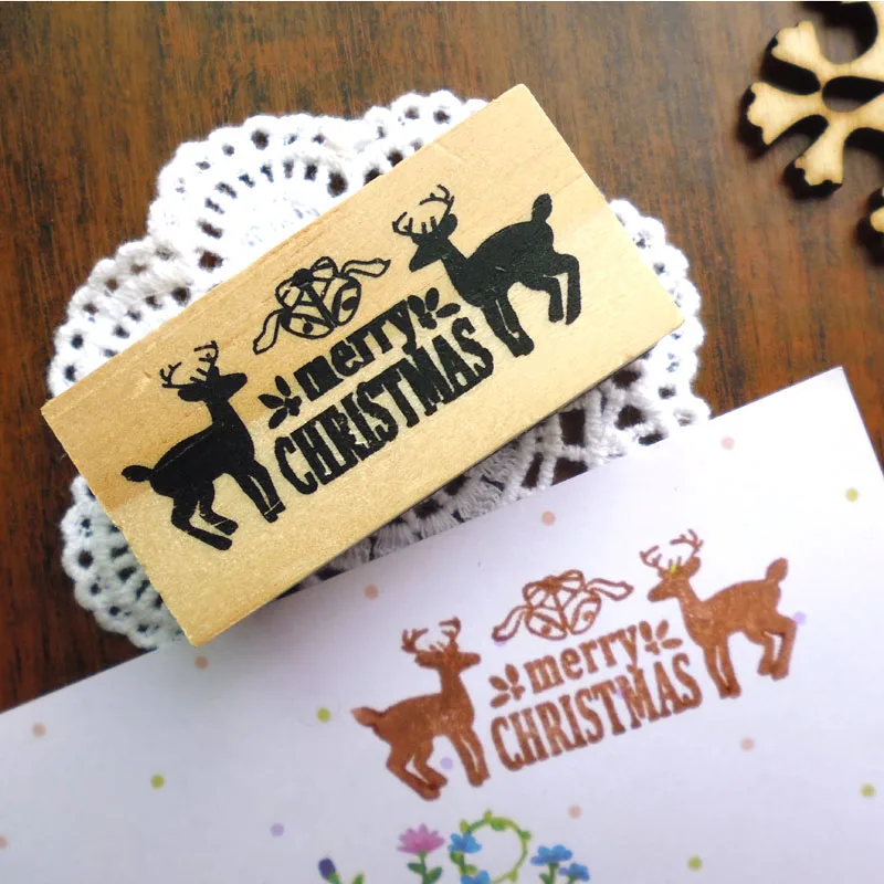 

Wholesale 20psc Lovely Merry Christmas Design with Deers Wooden Stamp DIY Gift Stamp Holiday Decoration Stamp Tool Free Shipping