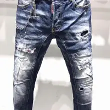 Новые мужские байкерские джинсы Рваные для мужчин обтягивающие DSQ джинсы, мужские брюки джинсы на молнии Верхняя одежда мужские брюки A189