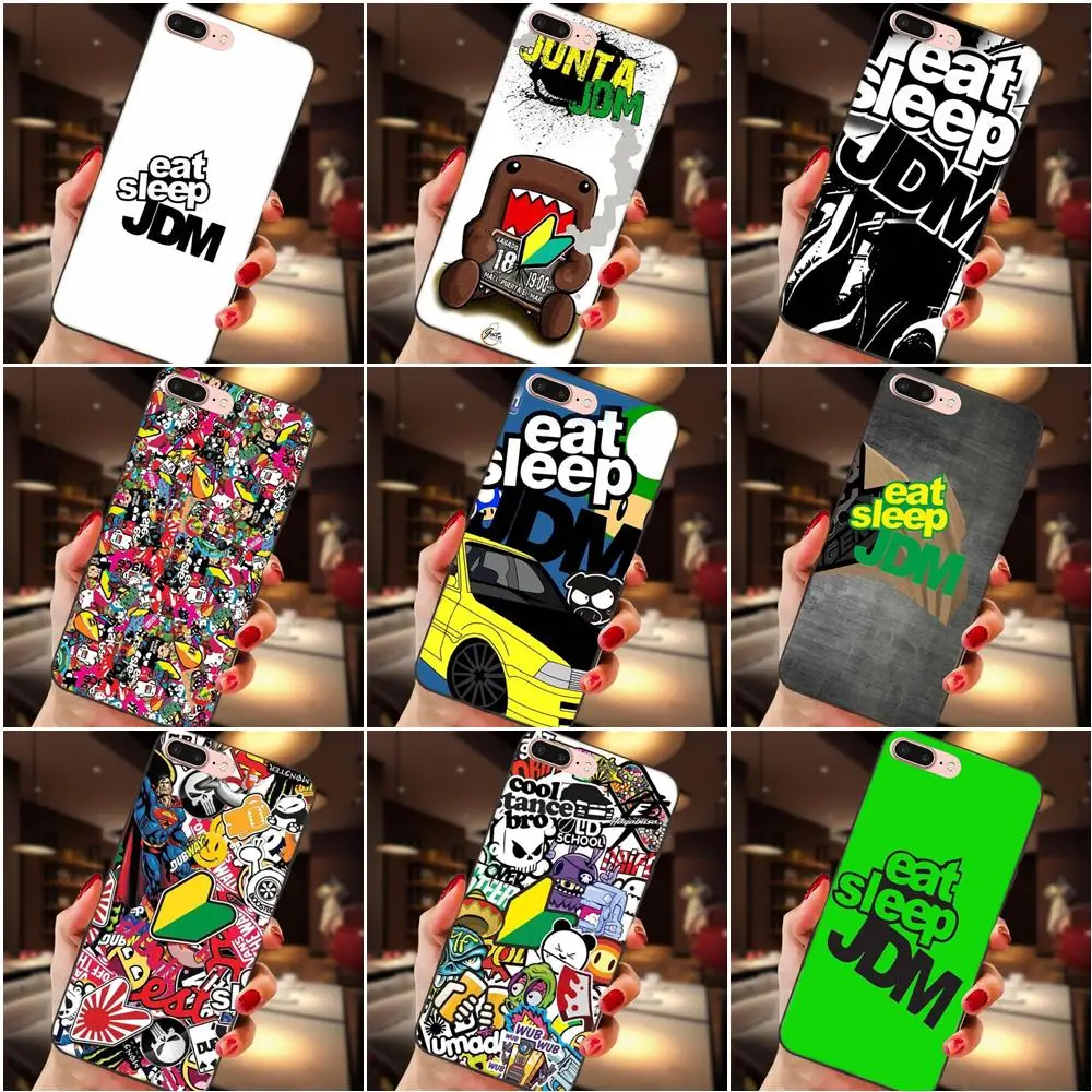 

For Apple iPhone 4 4S 5 5S SE 6 6S 7 8 Plus X XS Max XR TPU Protective Skin Pattern Sticker Bomb Eat Sleep Jdm