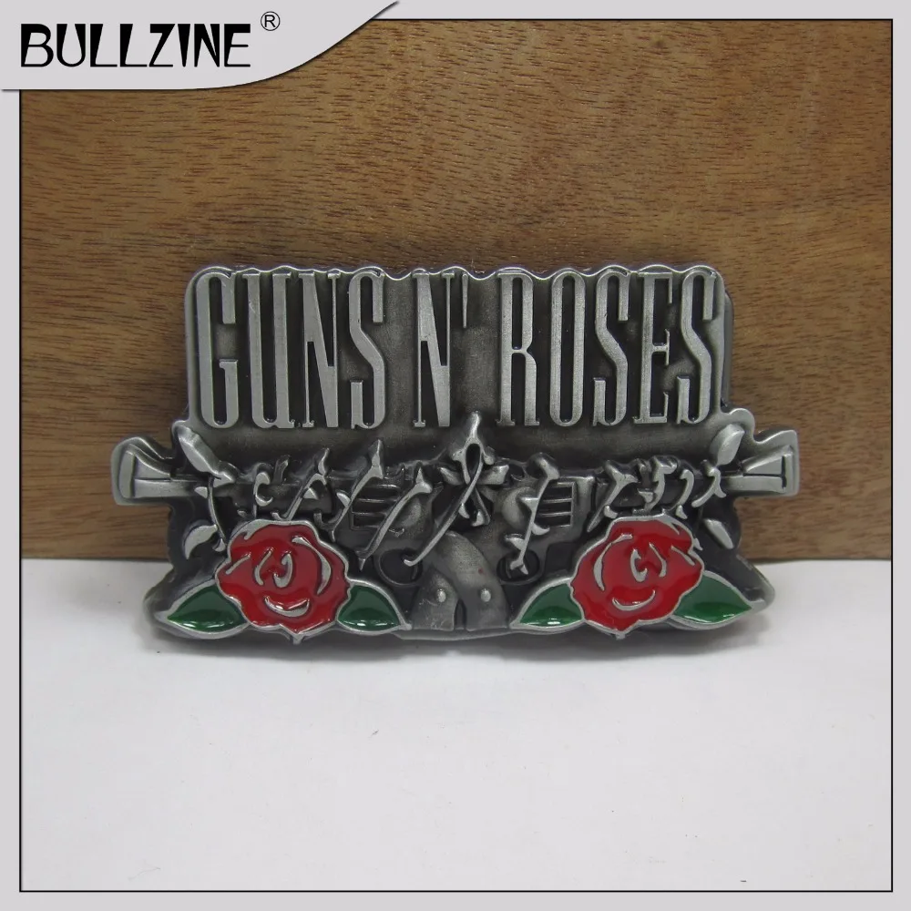 The Bullzine Fashion guns and roses music belt buckle with pewter