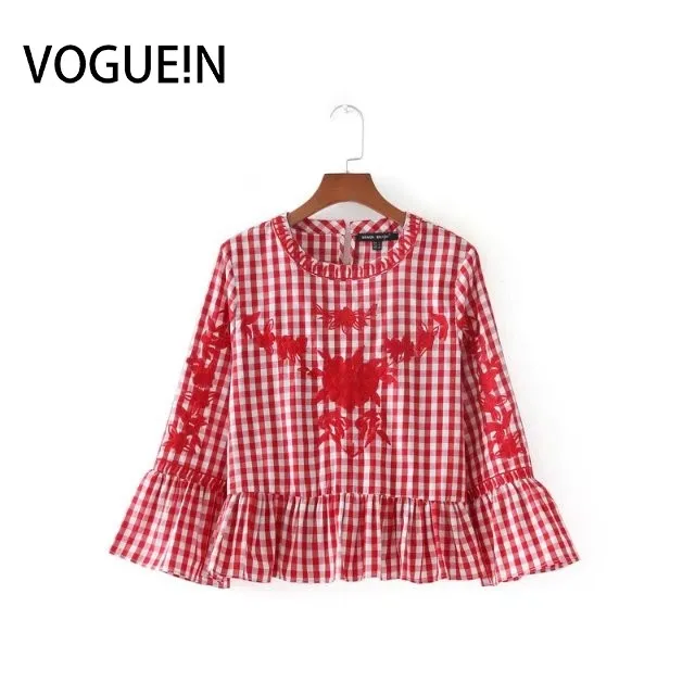 Блузка VOGUEIN Женская черная красная с цветочной вышивкой|blouse tops shirt|wholesale blousesblouses |