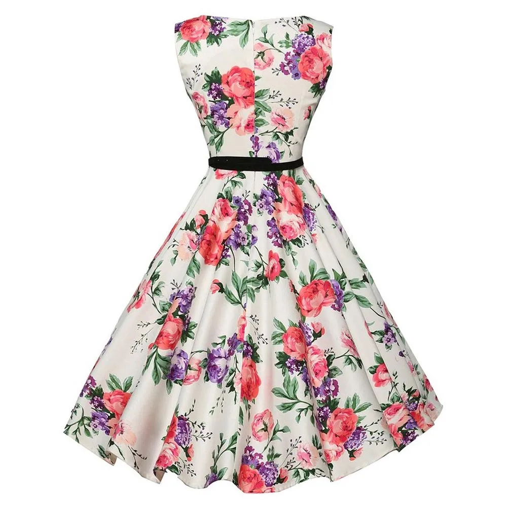 Retro-style-Women-dress-Vintage-big-Floral-print-Bodycon-Sleeveless-Casual-elegant-Party-Dresses-Robe-Femme