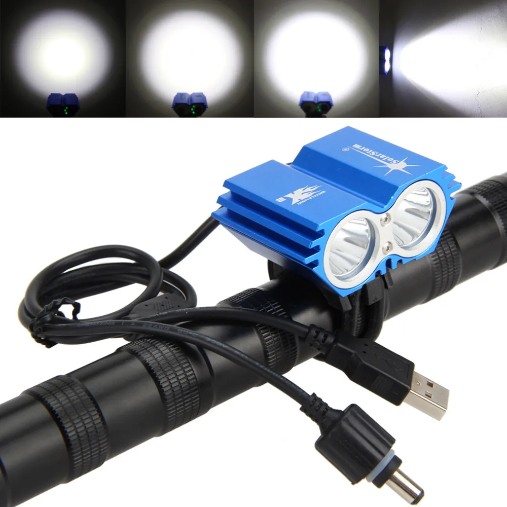 Sale Waterproof Cycling Lamp 6000LM 2x XM-L T6 LED Bicycle Lights Dual Port  Head Front Bike Headlamp USB Port Torch No Battery 0