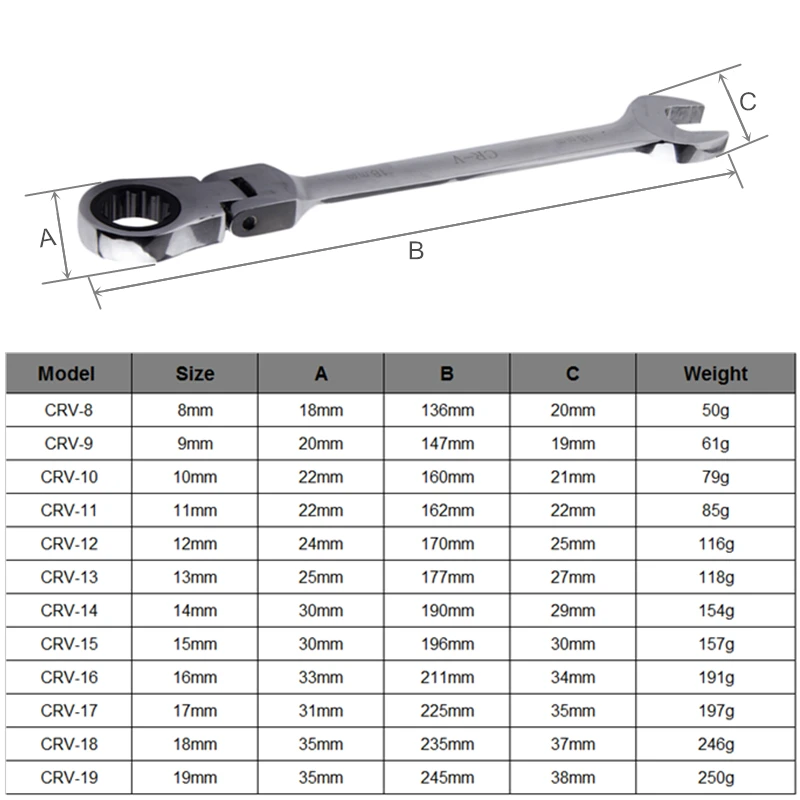 8-19 мм, Трещоточный ключ, CR-V, регулируемые крутящие момента, гибкий универсальный ключ, комбинированный гаечный ключ, для велосипеда, гаража, Мультитул, ремонт, ручные инструменты