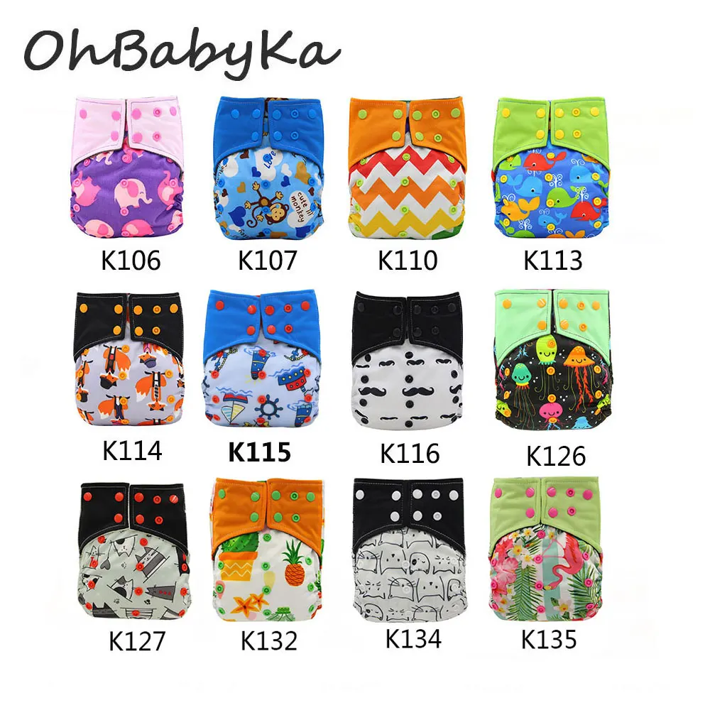 Ohbabyka многоразовые AI2 ткань детские подгузники пеленки две застежки моющиеся тканевые карманные подгузники с бамбуковая Вставка 10 шт