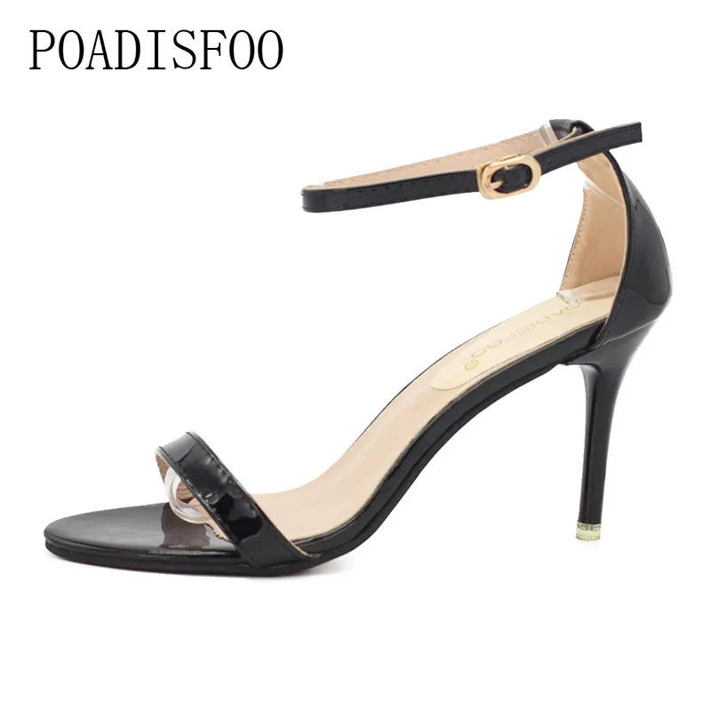 

POADISFOO Summer new simple sandals female high-heeled fine with fish head word with buckle open-toed sandals.HYKL-A169