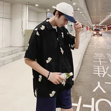 Men's 2019 Summer New Print Short Sleeve Shirt Loose Slim Short Sleeve Shirt Personality Fashion Hip Hop Youth Men's Wear