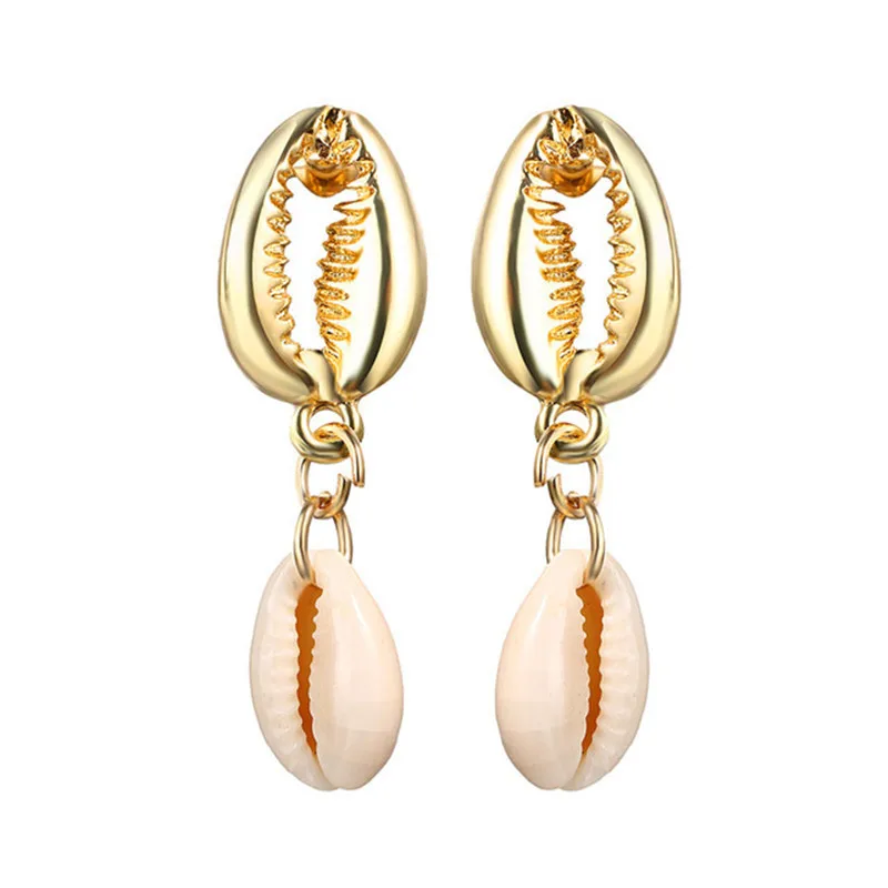 ZORCVENS New Fashion Creative Natural Shell Earrings for Women Boho Handmade Scallop Conch Drop Earrings Jewelry gifts - Окраска металла: 62653