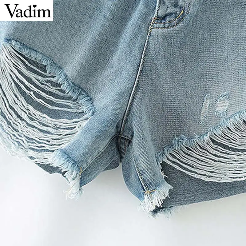 Vadim Женские базовые Рваные джинсовые шорты tassles карманы на молнии женские