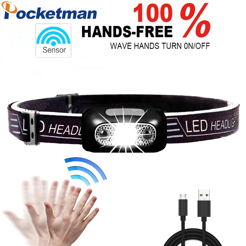 

Motion Sensor 6000Lm Mini LED Headlamp Rechargeable Body LED Headlight Camping Flashlight Head Light Torch Lamp With USB