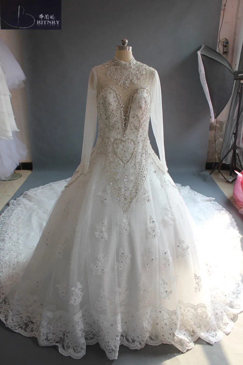 Fully beaded long sleeve wedding dresses plus size