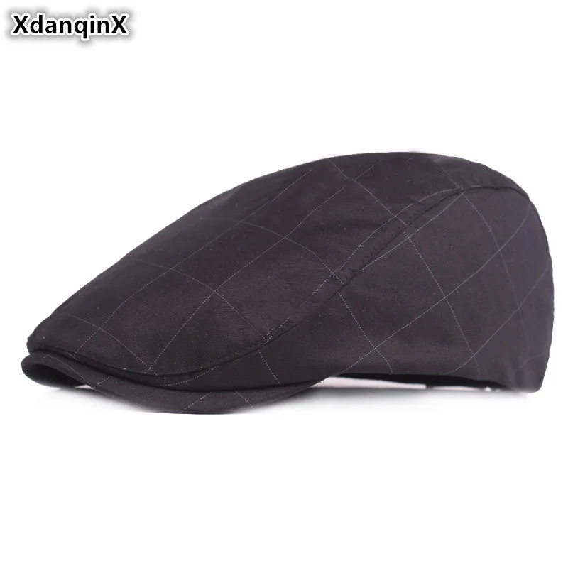 

XdanqinX Middle-aged Cotton Berets Simple Lattice Tongue Caps Adjustable Head Circumference Size Men's Sports Hats Snapback Cap