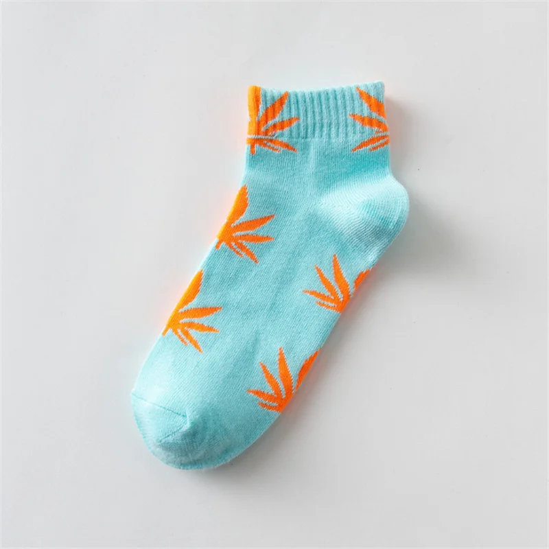 Moda Socmark Summer Women Men's Funny Ankle Socks Hemp Meias Long Happy Maple Leaf sokken Cotton Weed Grass White Black Socken - Цвет: 52153