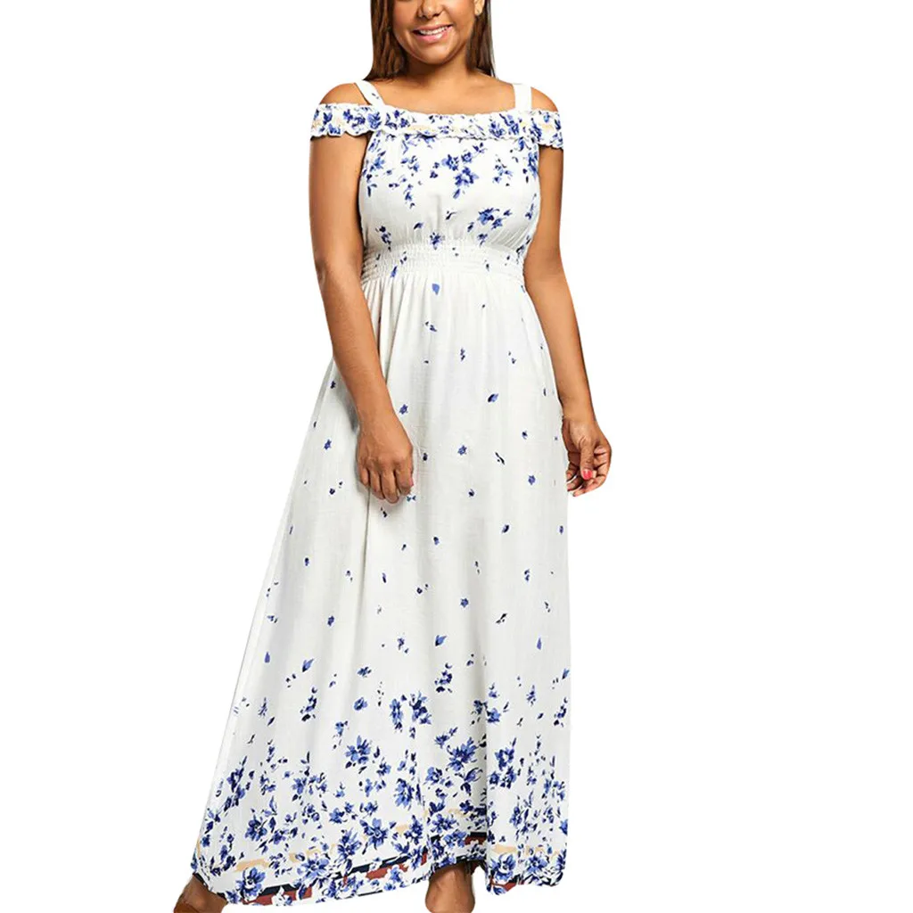 

KLV 2019 summer dress Womens latest fashion платье Casual Bohemian Print Slash Neck Dress free shipping D4