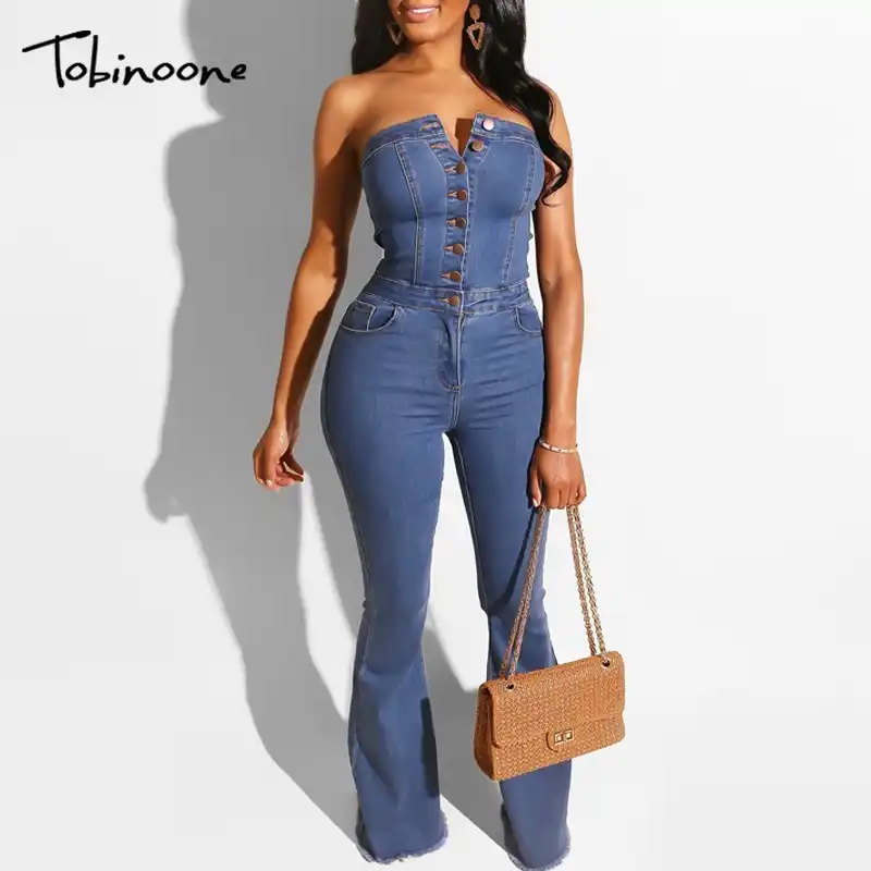 women's blue denim jumpsuit