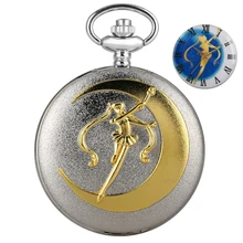Японское аниме Сейлор Мун тема кварцевые карманные часы серебряный кулон ожерелье цепь подарки для детей девочек леди дропшиппинг