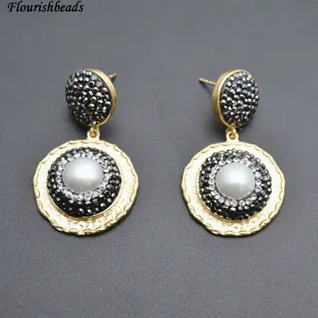 

Anti-rust Gold Color Plating Metal Copper Natural White Pearl Round Beads Dangle Earrings Popular Woman Jewelry