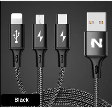 NOHON Micro type C USB кабель type-C 8pin 3 2 в 1 для iPhone 7 6 6S Plus iOS 10 9 8 Android Xiaomi LG кабель быстрое зарядное устройство кабели - Цвет: Black 3-in-1