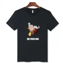 Flying One Punch Man Funny Mens TShirts Summer and One Punch-Man T Shirt Men colorful Print in White Cotton Tees xxs Black