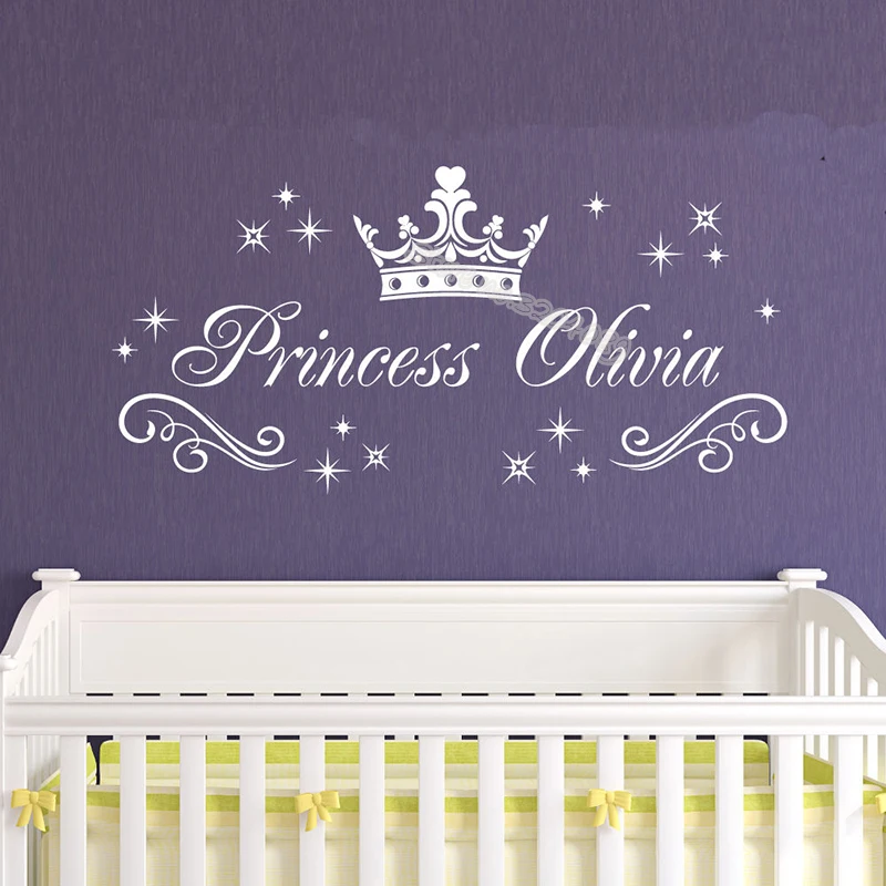 

Pretty Princess Crown Wall Sticker Many little stars decoration Girl Custom Name Personalized Decals Home Decor Kids room EA925
