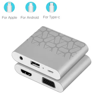 

3 in 1 USB Audio Adapter USB to HDMI VGA + Video Converter Digital AV Adapter For iPhone 8 7plus 6S For iPad For Samsung
