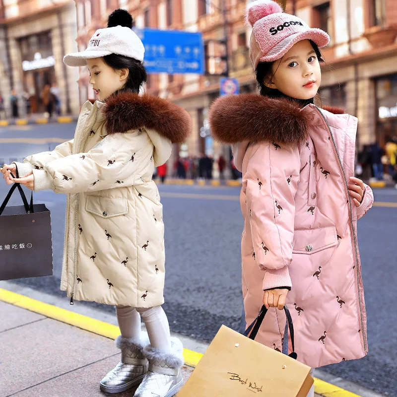 

Winter Children Girls Warm Duck Down Jacket Feather Outerwears Thicken Parka Real Fur Hooded Outerwear Coats For Teenage