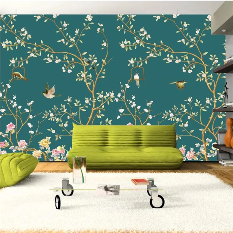 

wellyu Custom wallpaper 3d murals new Chinese large-scale hand-painted flowers and birds peony mural TV background wall paper