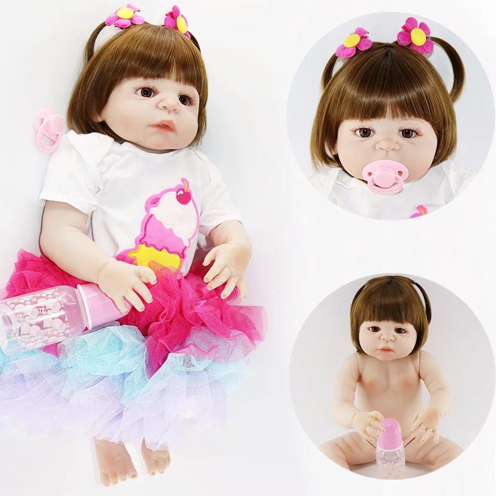 

hot-selling lifelike all silicone reborn baby doll girl alive dolls 55cm in 0-3M Colored skirt for children Birthday Gifts toy 5