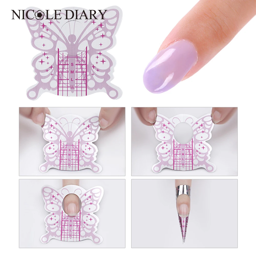 100Pcs Butterfly Shape Adhesive Nail Form For UV Gel Nail Tips Extension Manicure Builder Gel