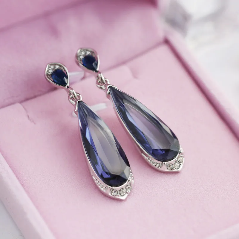 

ZORCVENS New Women's Fashion Purple Crystal Earrings Rhinestone Drop Earrings For Woman