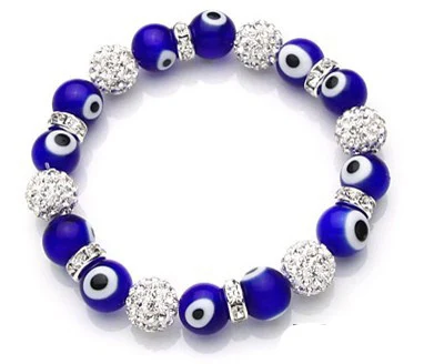 Бесплатная доставка 10 мм темно Буле и белый шар стекло lucky evil eye браслет