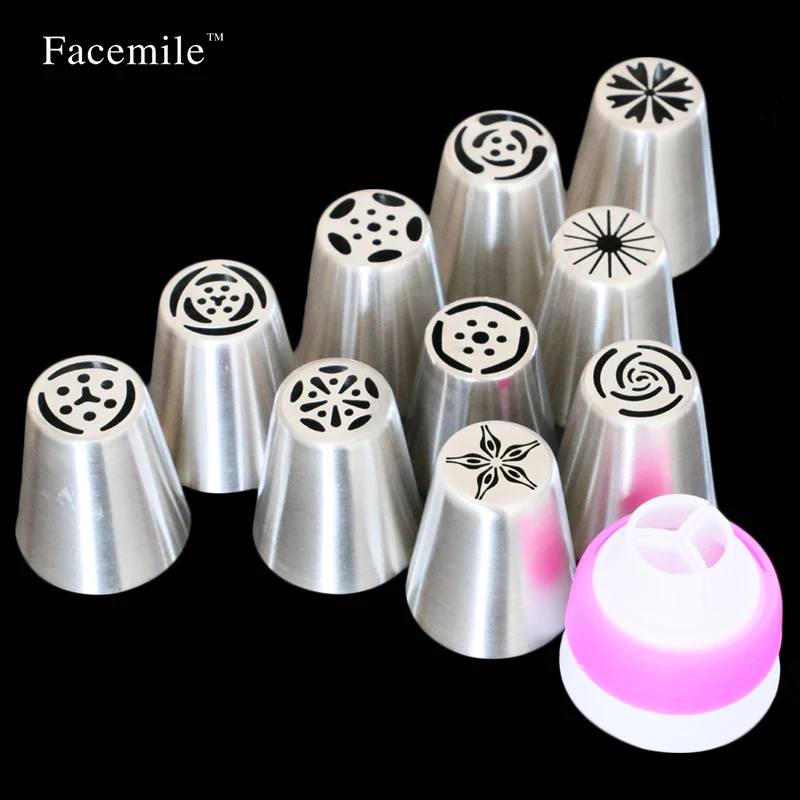 

11PCS Stainless Steel Nozzles Russian Tip Pastry Tools Icing Piping Nozzles Gift Decorating Tools Fondant Confectionery