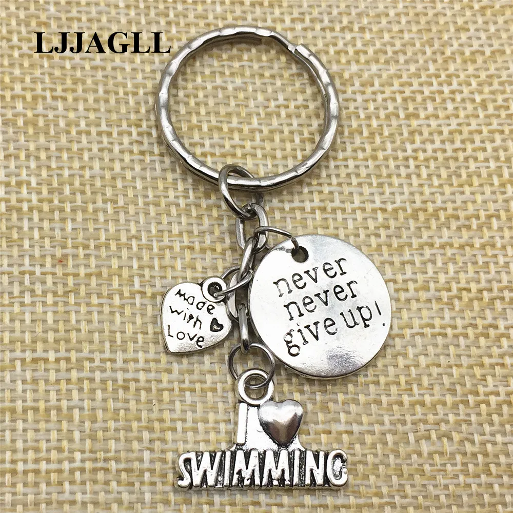 

Trinket Silver Plated 2pcs Never Give Up Swimming Love Key Chains Metal Keyring Keychain Jewelry Accessories Diy Made Of Love