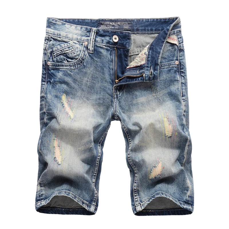 

Fashion Vintage Men Short Jeans Retro Patchwork Ripped Jeans Embroidery Denim Shorts Streetwear Summer Hip Hop Jeans Shorts Men