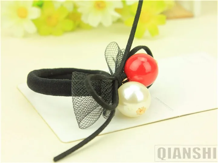 9 Cute Princess Pearl Bow Hairwear Ponytail Holder Hair Accessories For Women Lace Elastic Hair Rope Band Ties Girls Headdress Hairrope