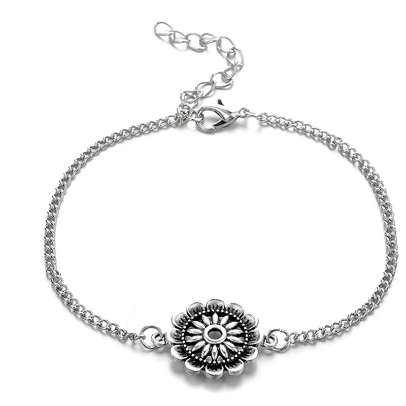 

2PCS/Set Foot Chain Tibetan Silver Plated Hollow Plum Flowers Heart-Shaped Tornozeleira Bracelet On Leg Pulsera For Women