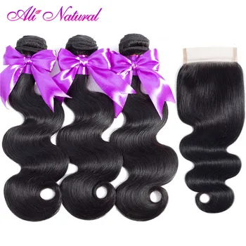 

Peruvian Body Wave With Closure Natural Color 3 Bundles With Closure With Baby Hair 100% Remy Human Hair Weave Bundles