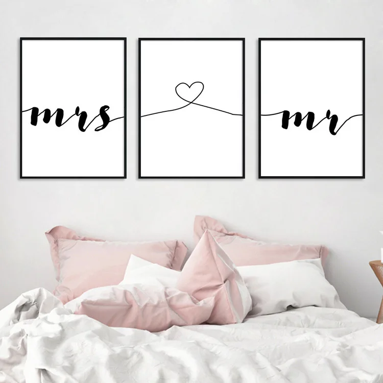 LWJZQT Leinwanddrucke 2pcs Mr Mrs Fashion Poster Schwarz Wei/ß Leinwand Wandkunst Druck Gem/älde Nordic Style Wandbild Wohnzimmer Skandinavische Wohnkultur 40X60cm