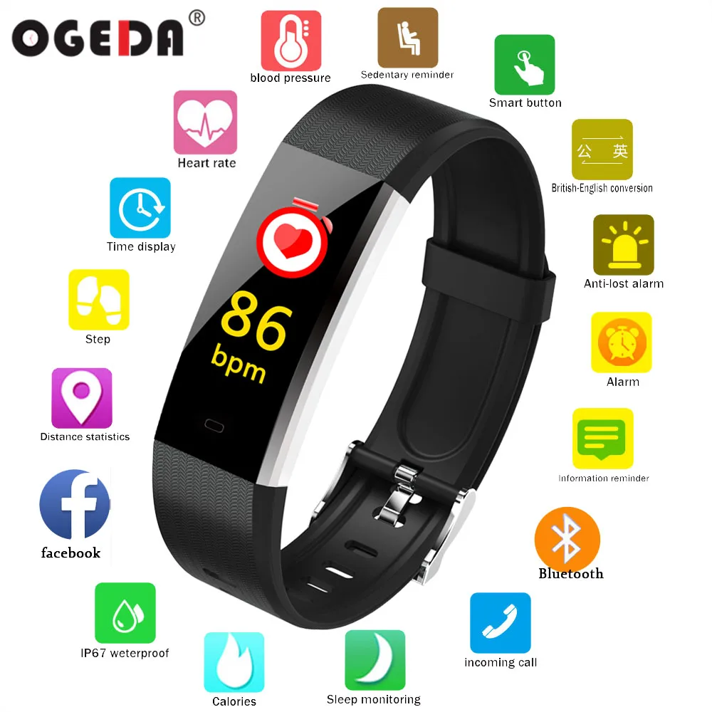 OGEDA умный Браслет V5 Спортивные часы калорий монитор сердечного ритма IP67