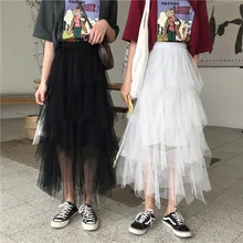 Летняя шифоновая Женская юбка высокая Талия Длинные плиссированные повседневные юбки черный Многослойные юбки мода пляжная Марли Jupe Femme