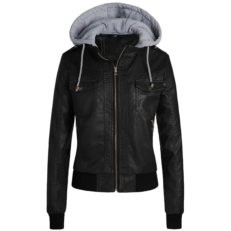 

Casual Plus Size Winter Black Warm Women PU Jackets Slim Zipper Pockets Hooded Brown Overcoats Female Gothic Fashion Coats 2019